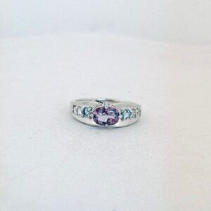 Sterling Silver 925 Amethyst & Blue Topaz Ring Size 6.75 Estate Vintage Jewelry!